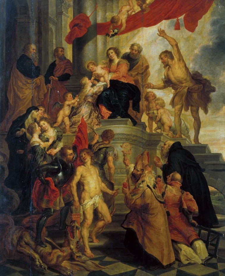 The Mystic Marriage of Saint Catherine — Hendrick van Balen the Elder Hendrick van Balen the Elder’s The Mystic Marriage of Saint Catherine, depicting the Virgin Mary, the Christ Child, the kneeling Saint Catherine, Saint John the Baptist, saints, clerics, military figures, children, and putti upon a monumental staircase.